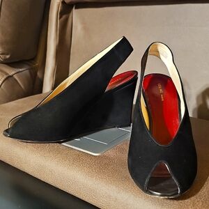 Celine Black Peep-Toe Wedge Shoes